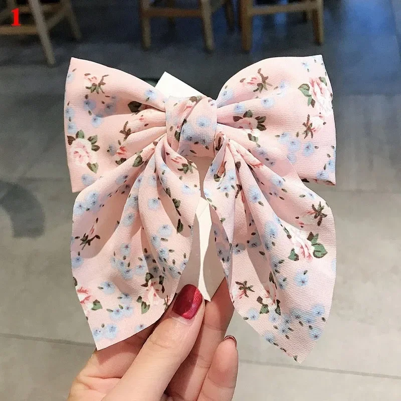 1Pcs Clip Girl Daisy Bow Hairpin Polka Dot Floral Print Hair Pastoral Retro Style Barrettes Big Bowknot Hairpin Hair Accessories