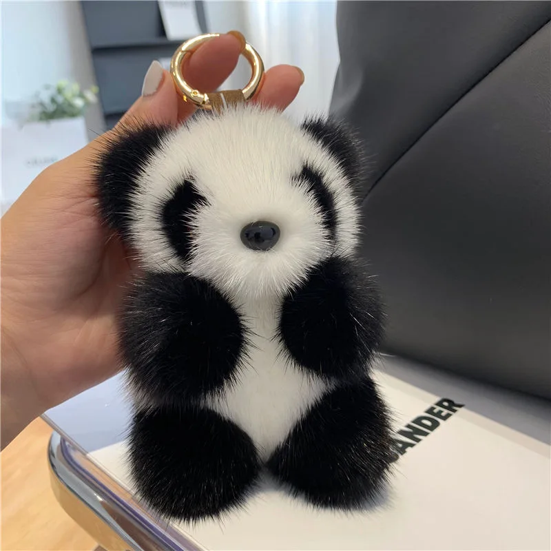 Pequeno Panda Plush Keychain para Mulheres, Ornamento De Pele, Mink De Imitação Bonito, Chaveiro Do Carro