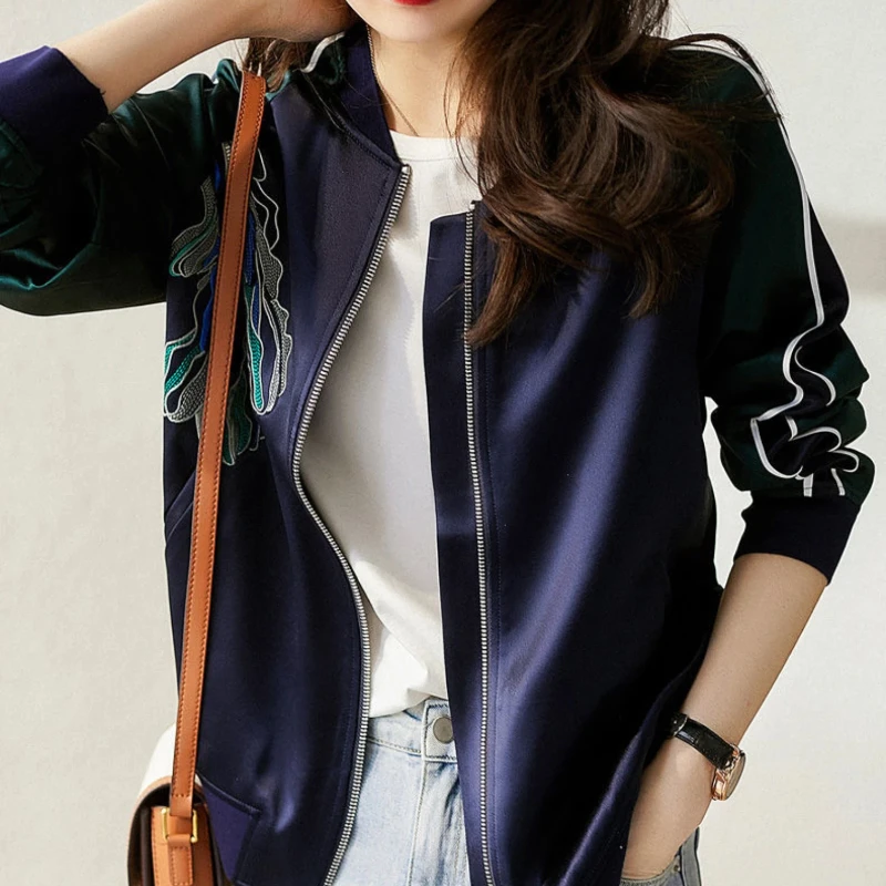 

Short Baseball Aviator Coat Woman Spring Autumn Graphic Bomber Jacket for Women Great 2025 Trend Harajuku Modern High Quality