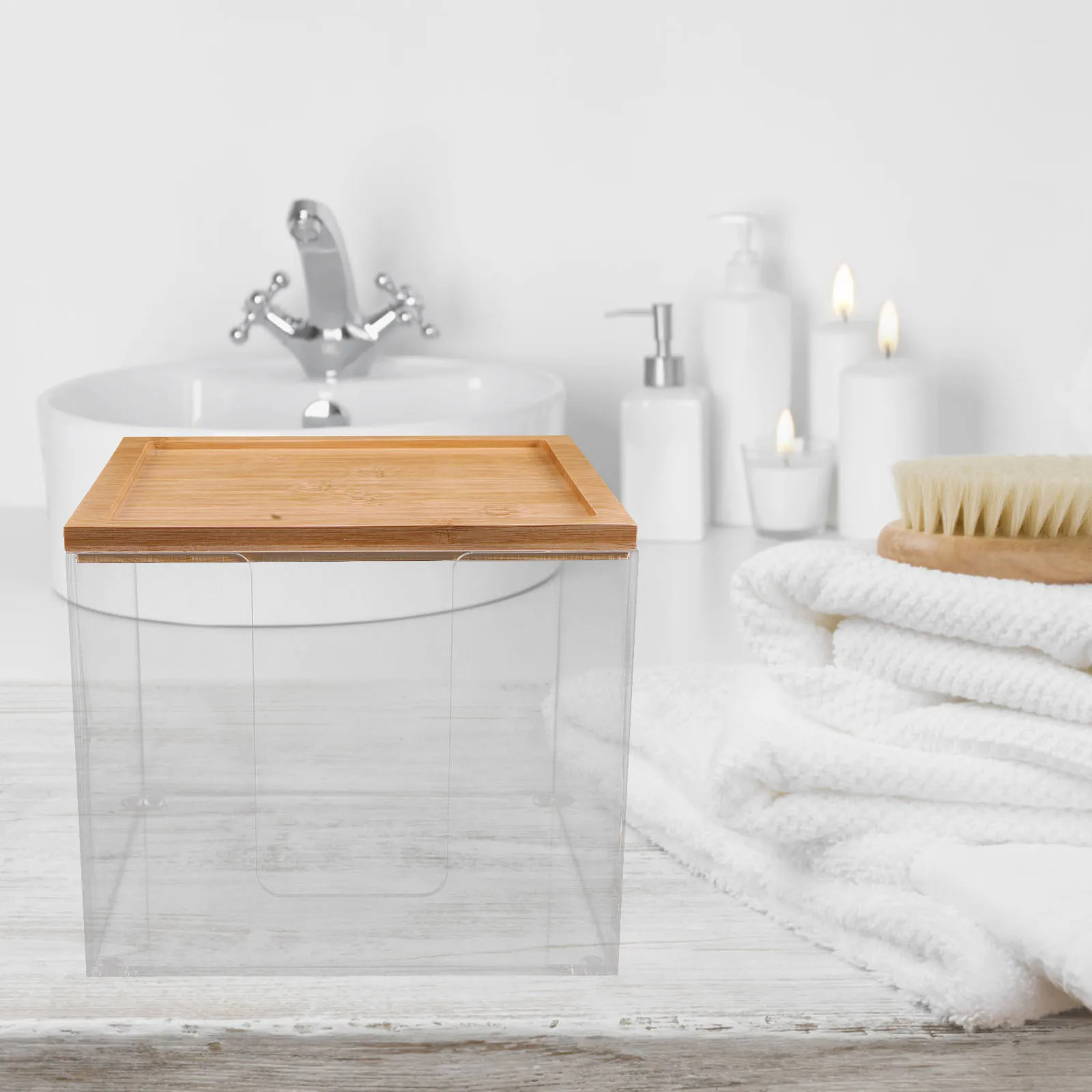 

Acrylic Tissue Box Dispenser Rectangular Clear Storage Organizer Wood Lid Elegant Design Bathroom Kitchen Bedroom Office Hotel