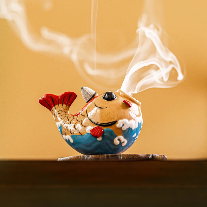 مبخرة الأسماك الحلي غير توابل تمثال منضدية الظهر المتدفقة مبخرة لطيف الإبداعية السيراميك كوي الديكور