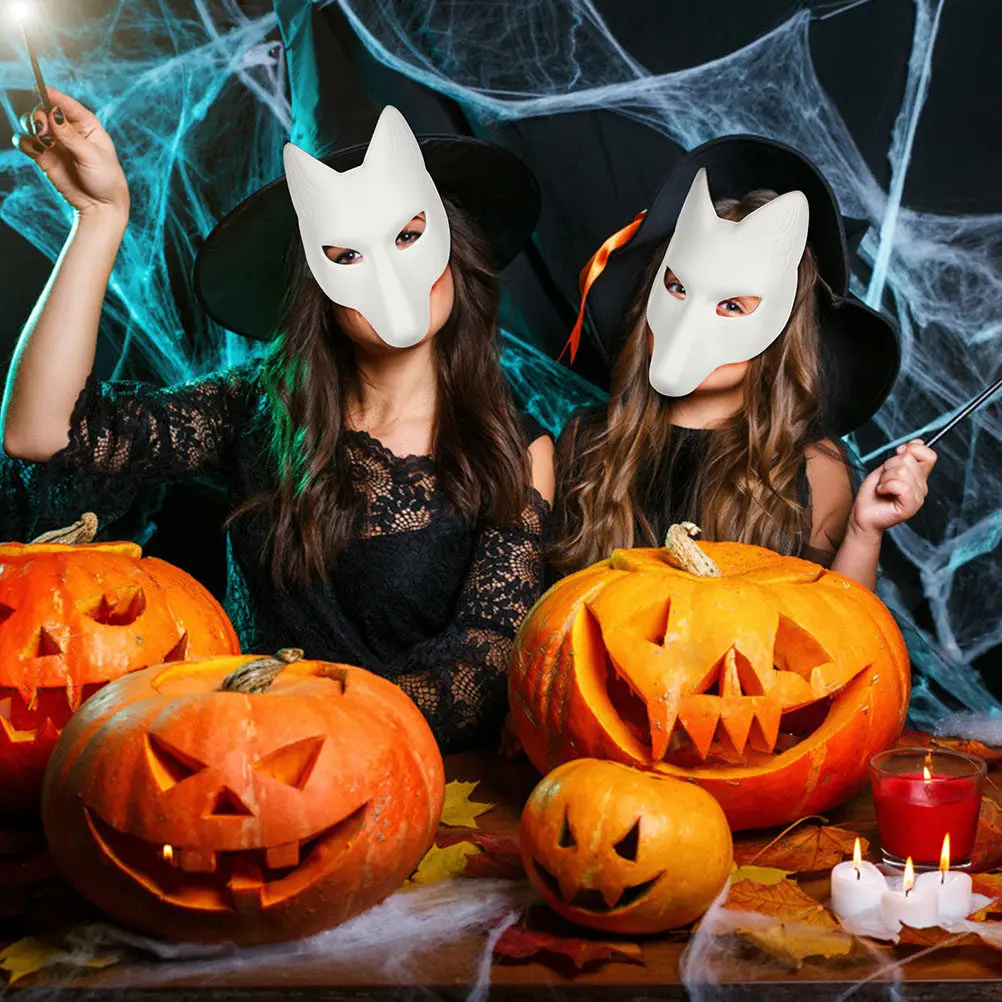 

DIY Blank Fox Face Mask Halloween Unpainted White Party Paintable Animal Mask for Kids Creative Cosplay DIY Unpainted Masks
