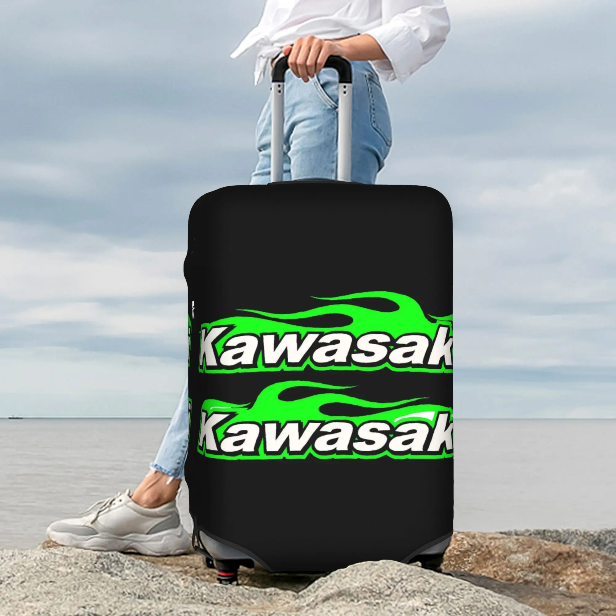 Custom Kawasaki Motorcycle Sport Racing Suitcase Cover Washable  Travel Luggage Covers for 18-32 inch