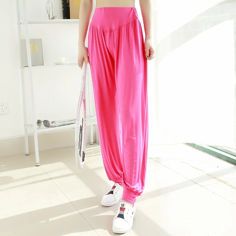 Spodnie do jogi z wysokim stanem z modalu, luźne, długie spodnie do tańca, odzież treningowa damska, letnie spodnie typu lantern, wygodne, oddychające, codzienne spodnie.