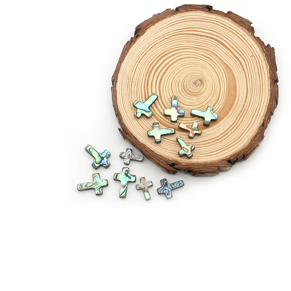 Light Luxury Natural Iridescent Abalone Shell Polished Cross-shaped Straight-hole Loose Beads DIY Jewelry Accessories Necklaces