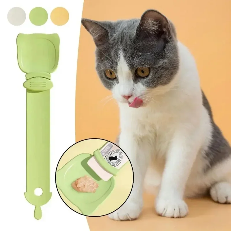 Cuchara alimentadora de tiras para gatos, exprimidor de tiras de comida para gatos con mango largo, carne para mascotas, comida de barro, cuchara dispensadora para gatos, suministros para mascotas