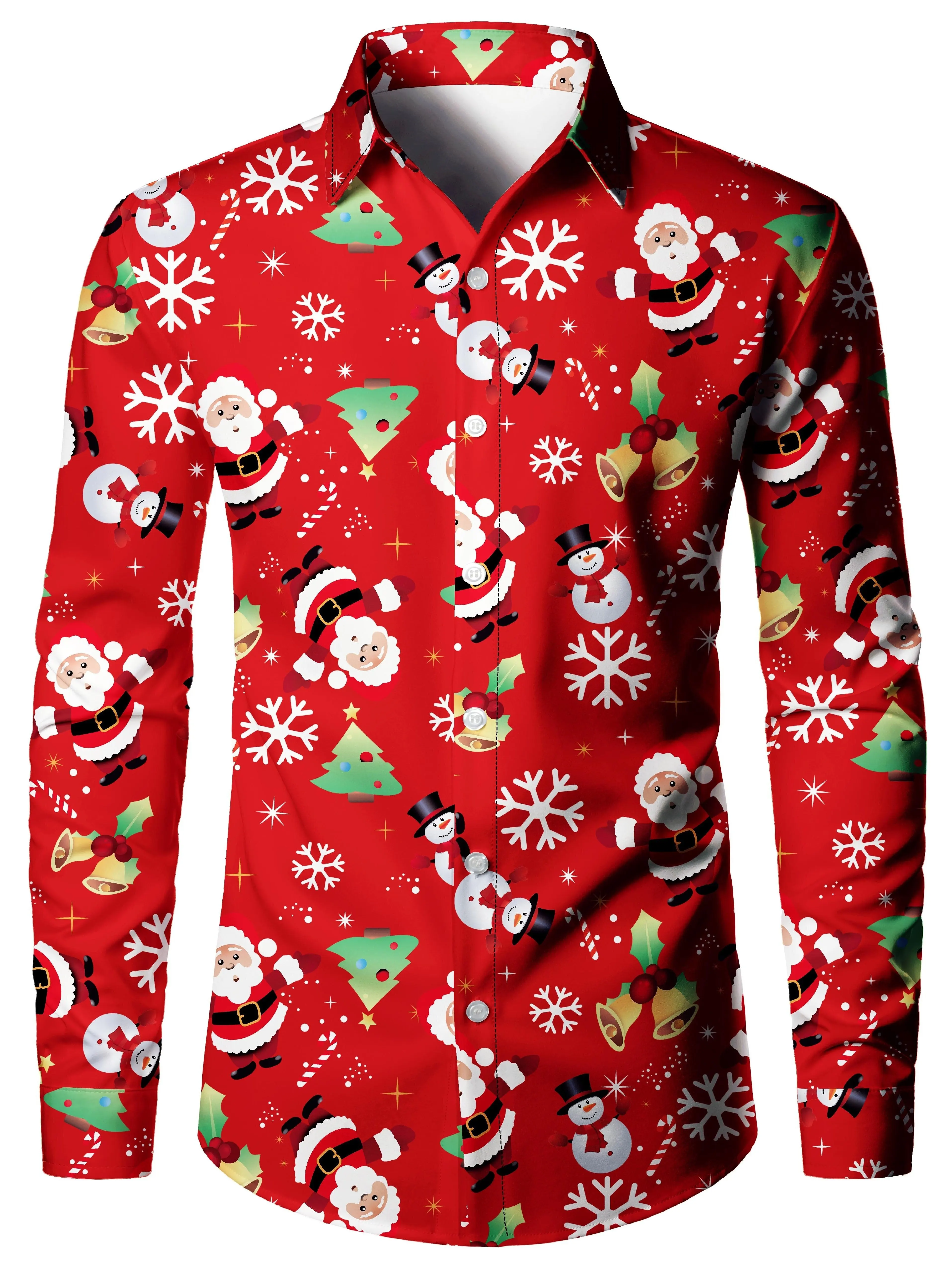 

Christmas Style Men's Stylish Long Sleeve Shirt Breathable Tops Christmas Themed Pattern Full Sleeve Shirts Turn-Down Collar