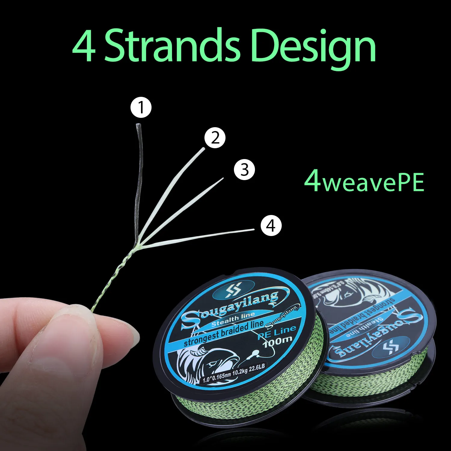 Sougayilang 100M 350m 550m 4 Strands PE Braided Fishing Line 15.5-65.3LB Multifilament Speckle Fishing Line Fishing Tackle