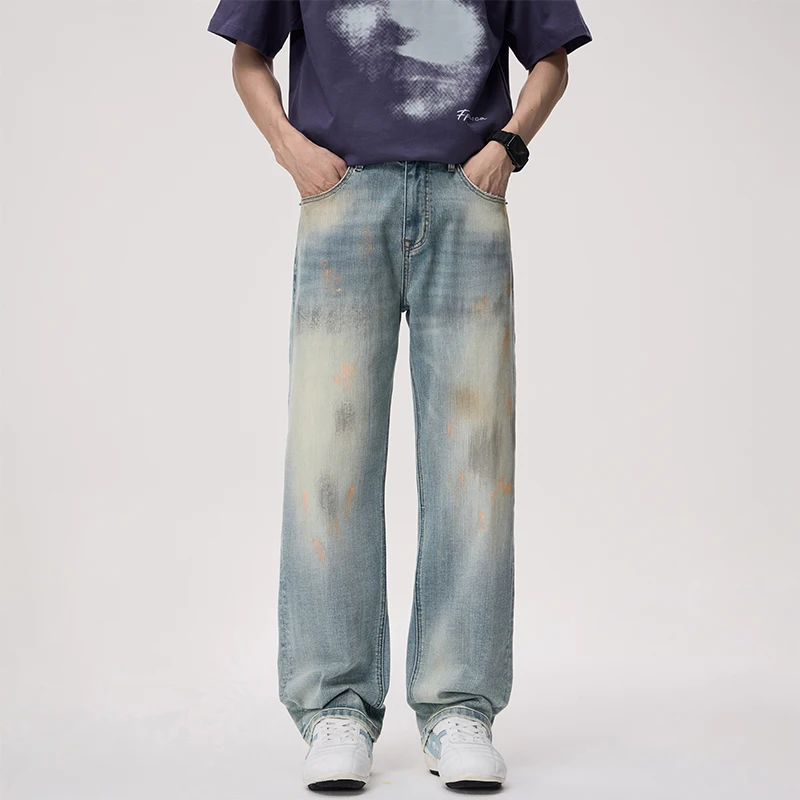 

Premium Men's Graffiti Loose Straight Leg Stretch Lyocell Jeans 2026 Summer Casual Hight Street Fashion Male Denim Pants