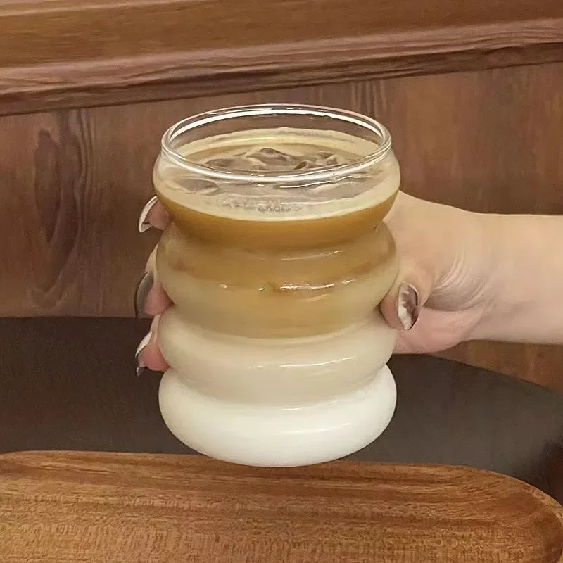 음료 안경 웨이브 모양 빈티지 유리 컵, 리플 스레드 차가운 음료 커피 컵, 우유 주스 샴페인 칵
