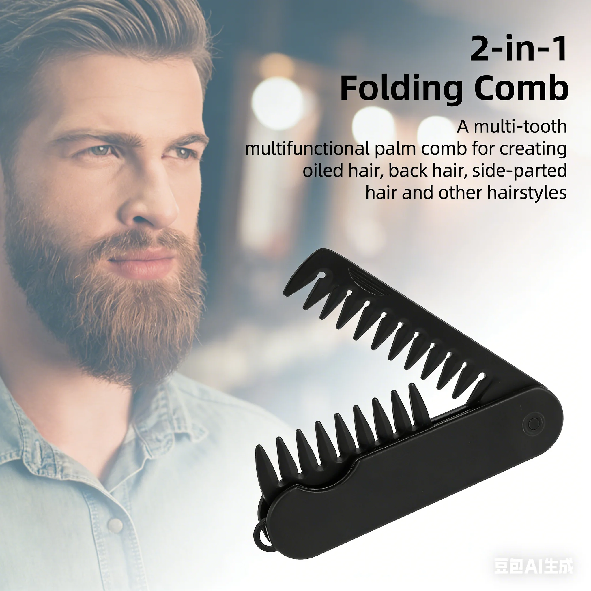Neuer 2-in-1 Taschen-Faltkamm aus Kunststoff mit breiten Zähnen für Ölfrisuren, Bartpflege, Friseur-Haarschneidekamm, Salon-Haarstyling-Werkzeuge