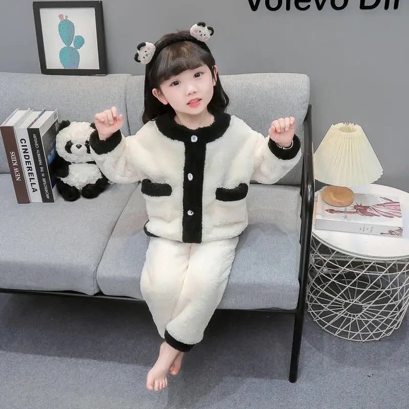 فتاة Homewear قطعتين مجموعة الشتاء بلايز السراويل الخريف رشاقته منامة الطفل الدفء Kawaii موضة نمط جديد ملابس كاجوال #5