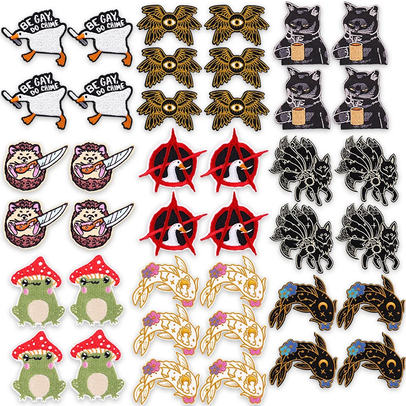 10 unids/lote Rebel Animal pato zorro pez dorado hierro en parche bordado para chaqueta chaleco Punk Rock tema Edgy ropa de calle accesorio