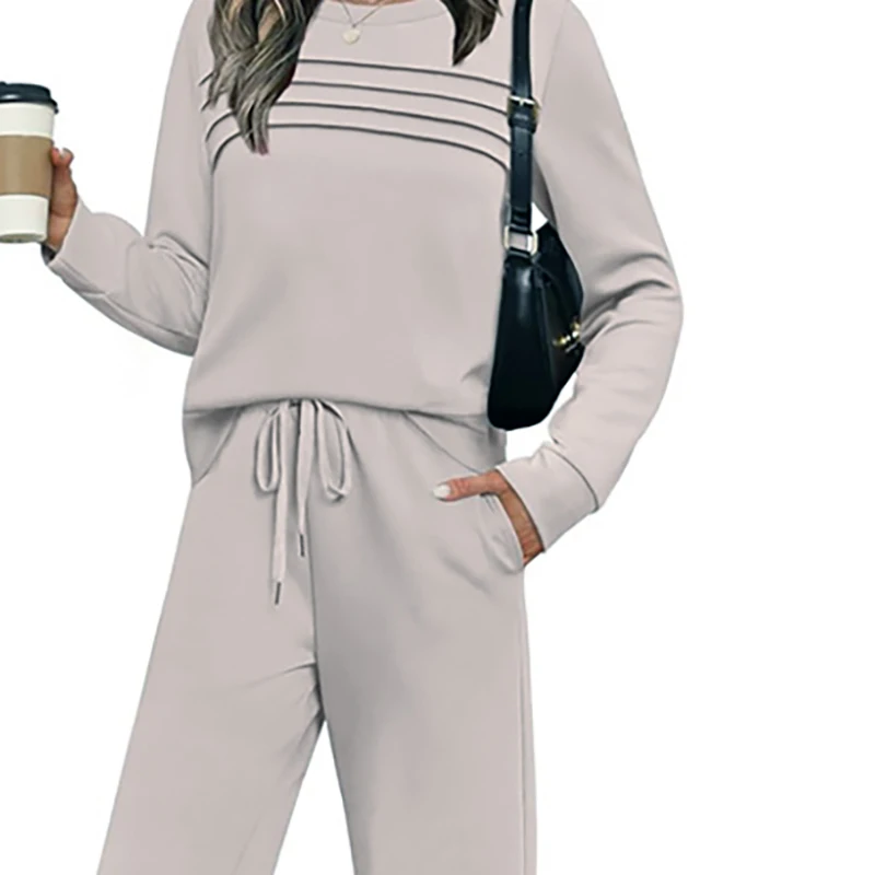 

Новый осенне-зимний женский комплект из двух предметов, толстовка с круглым вырезом и длинными рукавами, рубашка с высокой талией, брюки на шнурке, женские повседневные спортивные костюмы