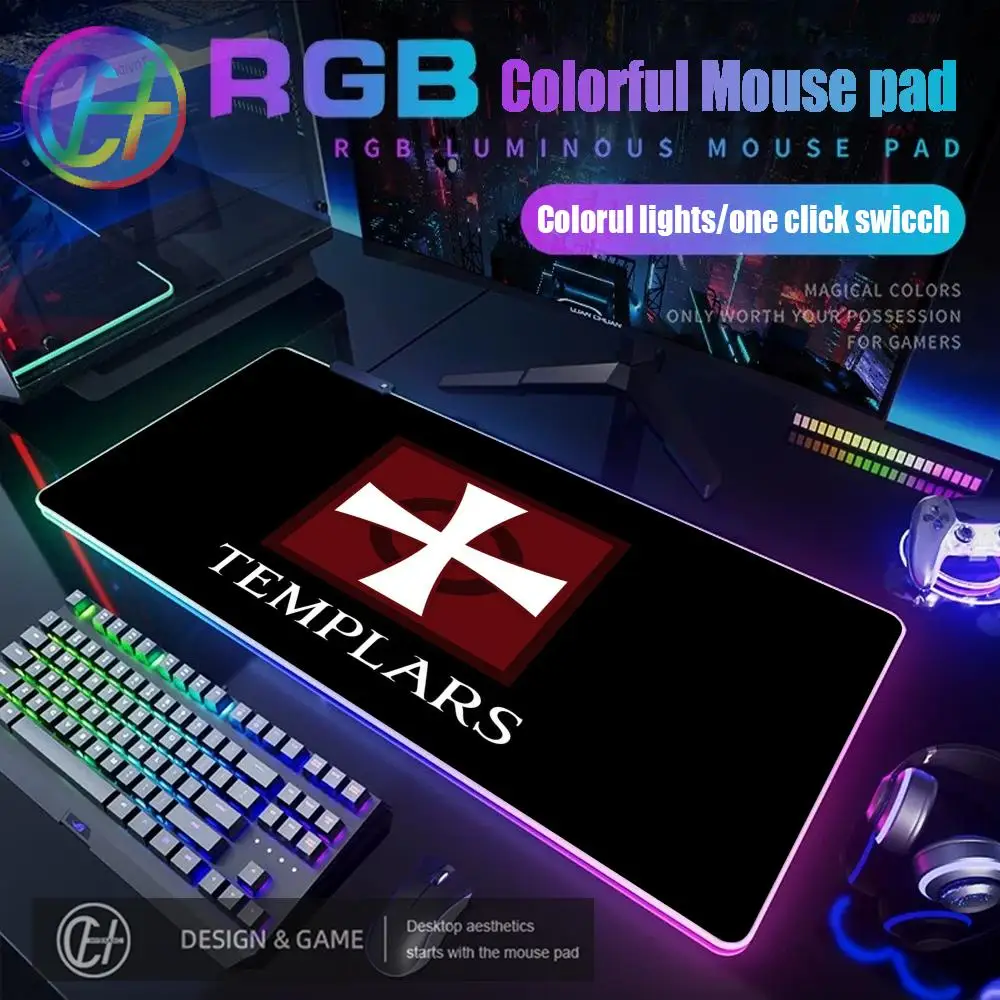 

HYBXAXC Cross Gaming Mouse Pad Medieval Crusader Mouse Pad RGB Gaming Mouse Pad Desk Mat HD Gamer Large LED Light XXL 900X400MM