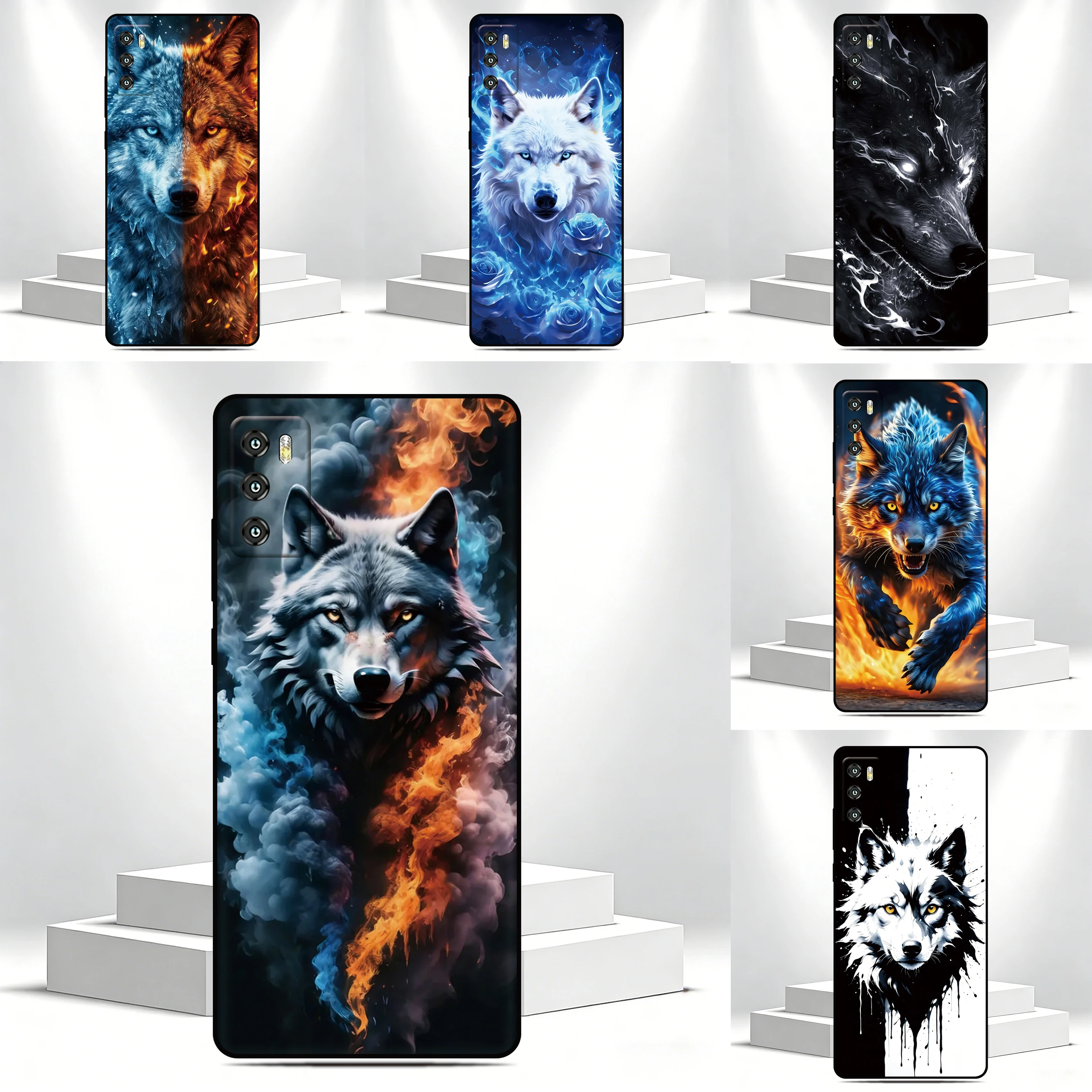 Funda de teléfono con diseño de lobo para TCL 605 505 503 502 501 408 406 405 403 303 305 306 30 50 10 SE K23 K24, cubierta trasera con imagen personalizada