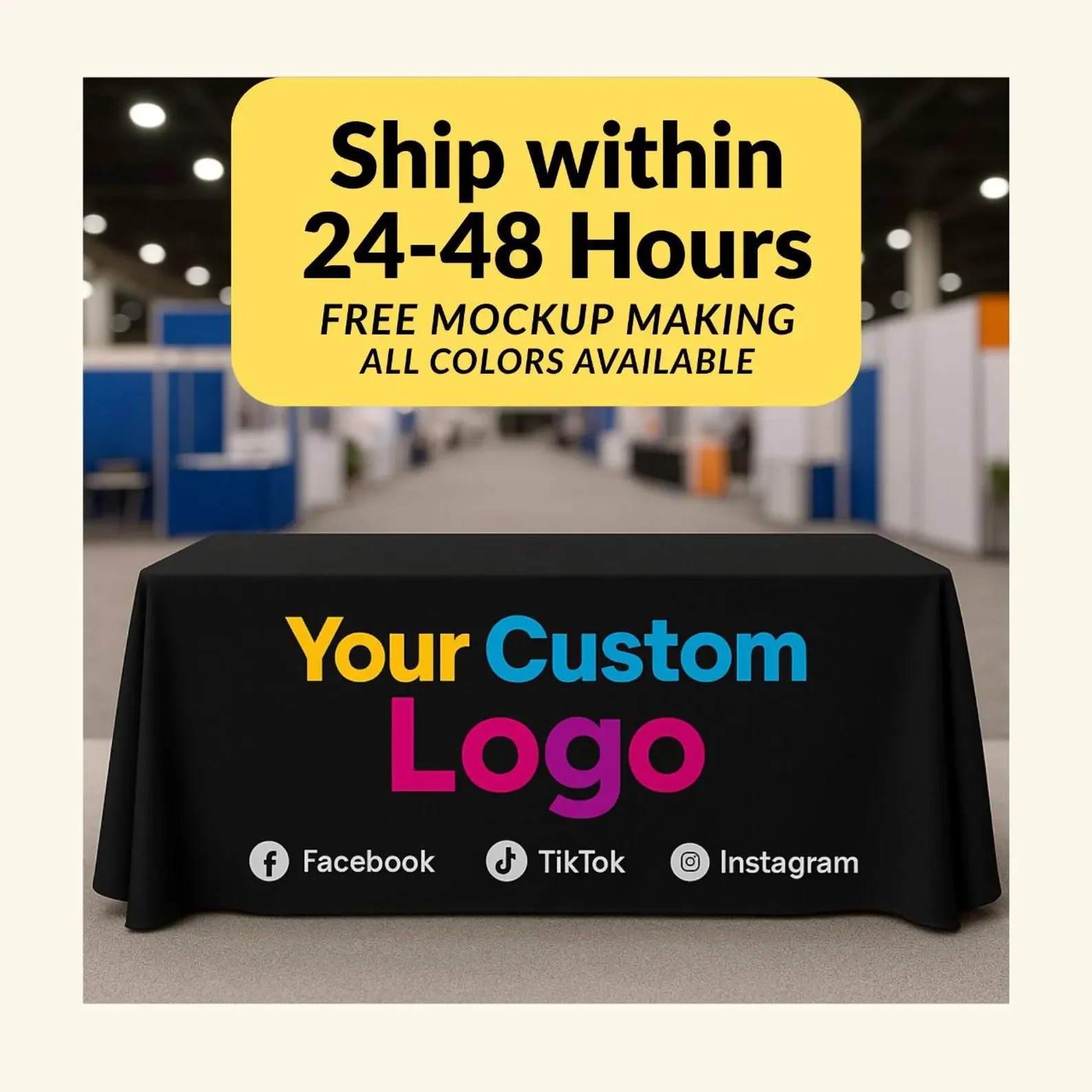 Custom Table Covers for Trade Shows and Events Personalized Tablecloths with Logos Custom Printed Tablecloths for Vendor Display