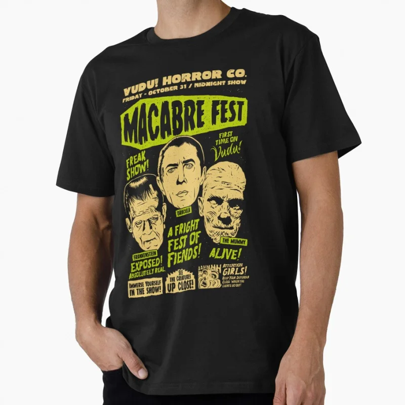 

80s Retro horror movie The Macabre Fest Psycho vintage Scary Halloween Gift t shirt for men Large size Tops 100% cotton clothes