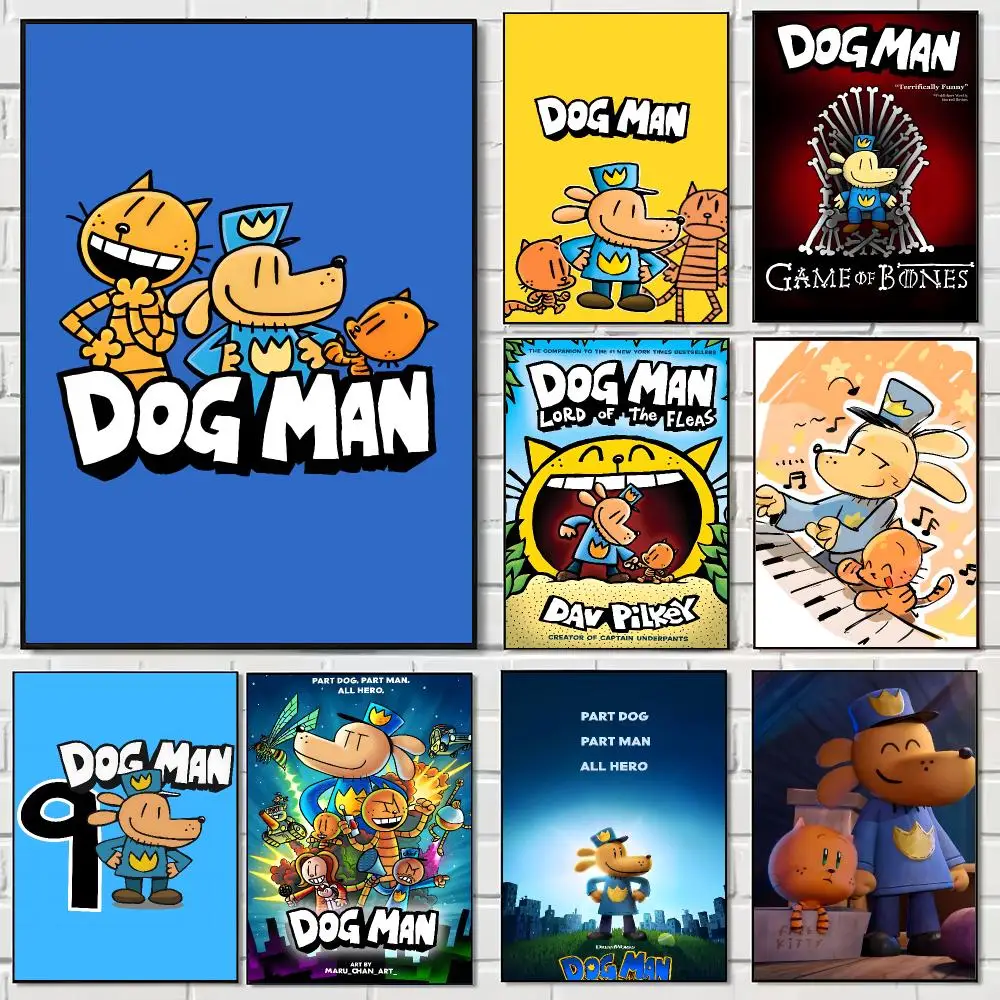 Kids Cartoon D-Dog Man Poster Pegatina artistica HD autoadhesiva impermeable para salon dormitorio