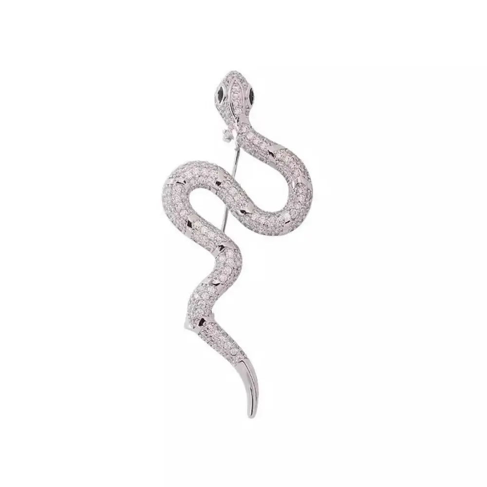 Vintage Zodiac Snake Brooch Minimalist Sparkling Rhinestone Animal Collar Pins High-grade Temperament Personality