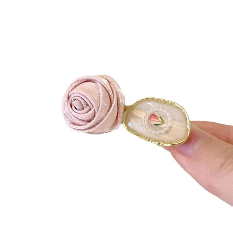 Handmade Pink Rose Barrettes Dried Flower Hairpin Female Mori Style High-Grade Bangs Side Headdress Hairpin Clip Duckbill