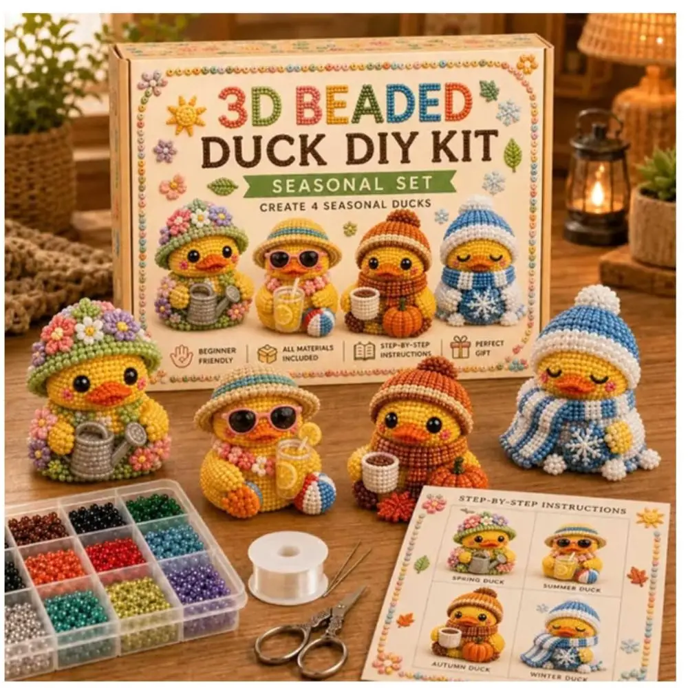Tiny Beads 3D Beaded Duck Kit Cute Design Animal Shape Handmade Bead Art Kit Creative Craft DIY Bead Craft Kit Home Decor