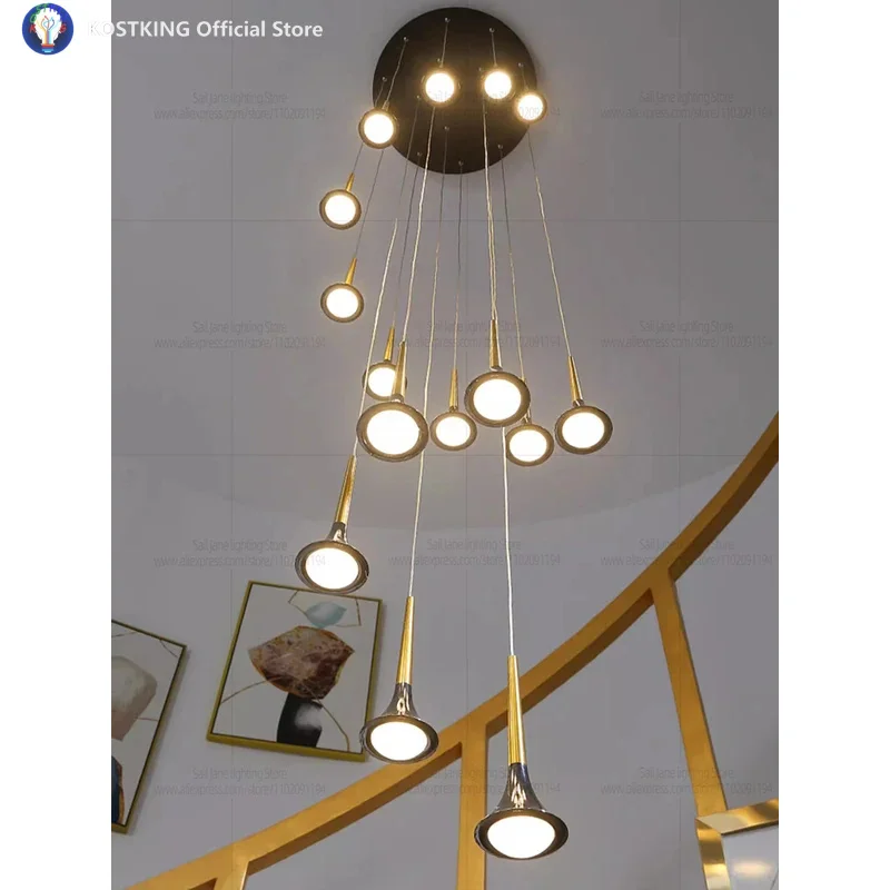 

Золотой черный светодиодный подвесной светильник в форме рога, освещение для гостиной, минималистичное украшение, длинная лестница на чердаке, люстра