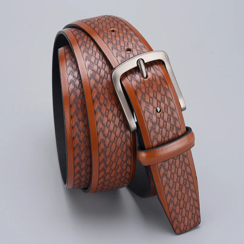 Luxury Vintage Braided Emboss Belts For Men Famous Brand Classic Pu Leather Waist Male Strap  Belt for Jeans High Quality