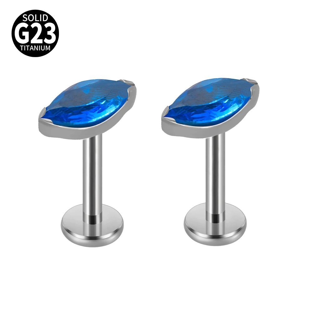Solid Titanium Marquise Labret Lip Piercing Opal CZ Earring