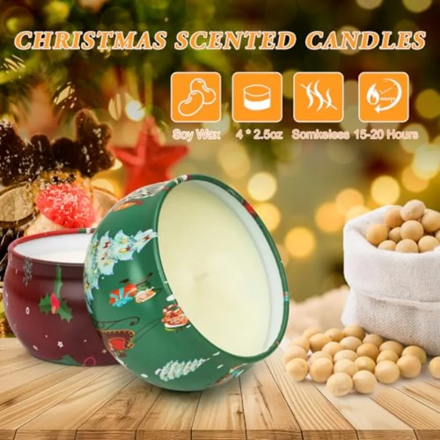 Christmas Candles Set, Christmas Scented Candle Gifts for Women, 4 Pack Small Aromatherapy Candle for Home Scented, Stocking St