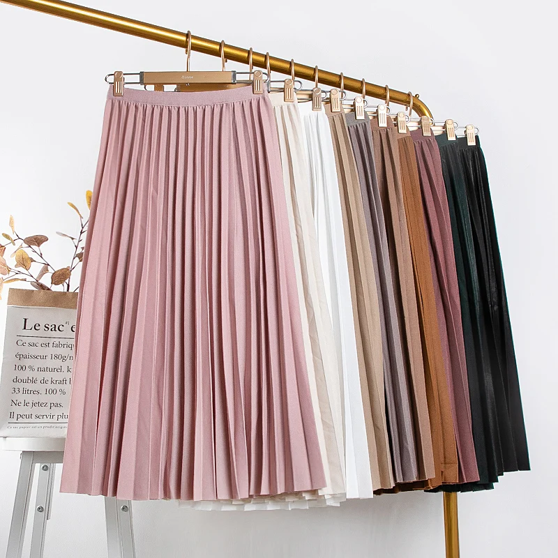 

Chiffon Pleated Midi Skirt Elastic High Waist Sweet Casual 2022 Summer Slim Long Preppy Woman's Faldas Midi Black Skirt Jupe