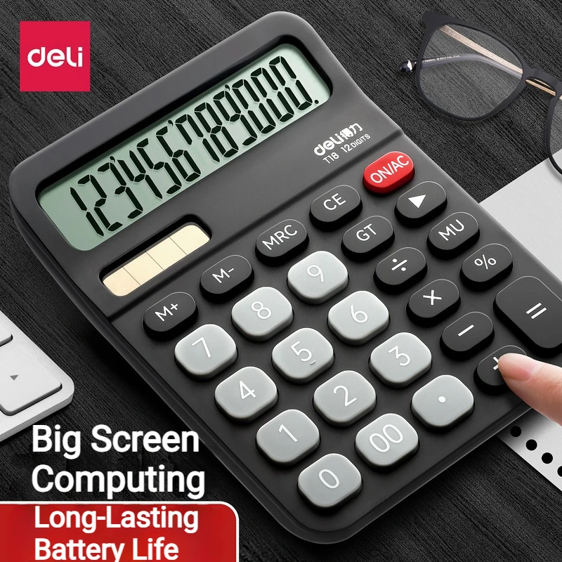Deli Mute Financial Accounting Calculator 12-Digit Large Screen for Office Use Computer