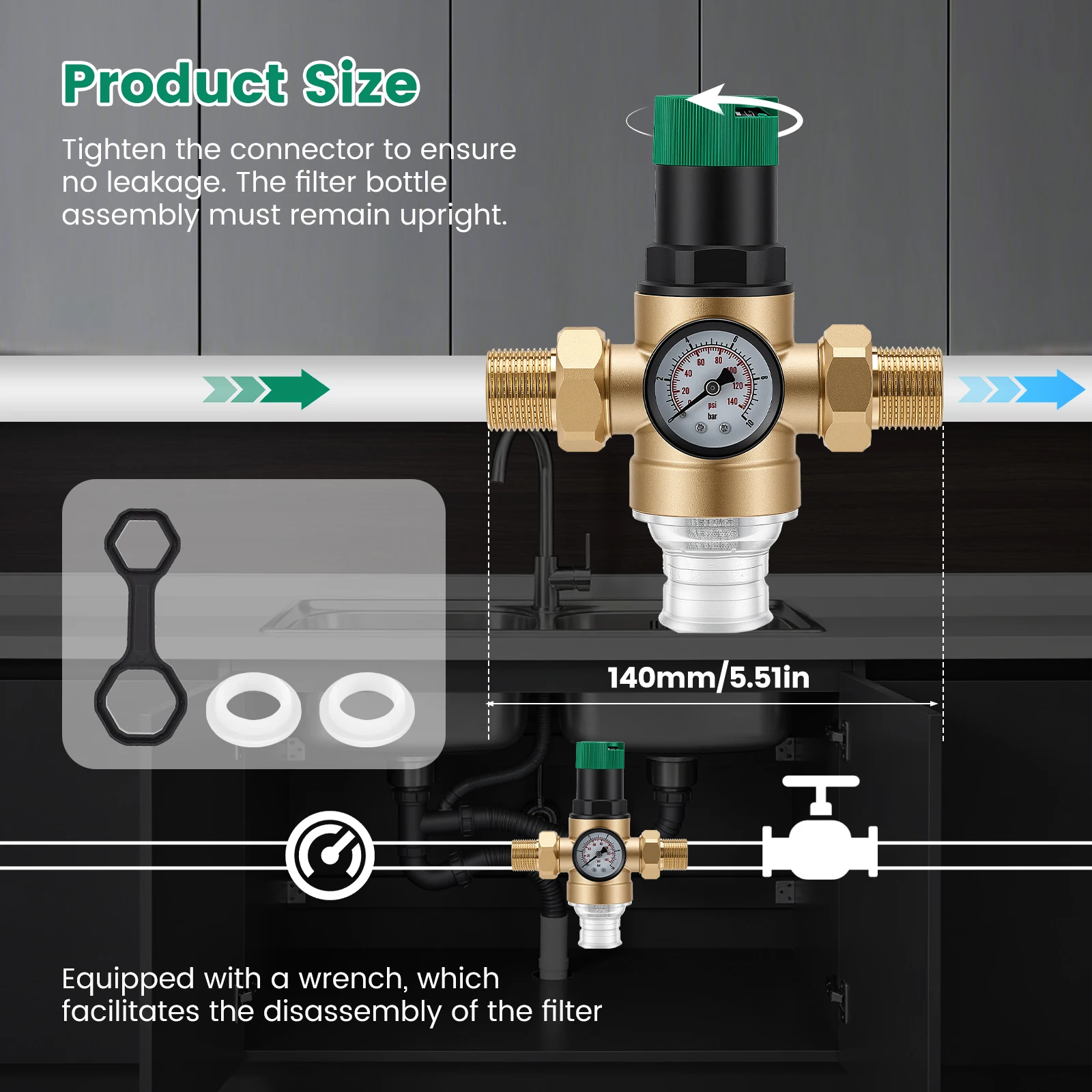 Adjustable Water Pressure Reducer Reducing Valve Pressure Control Prefilter Water Pressure Regulating Filter Valve ﻿