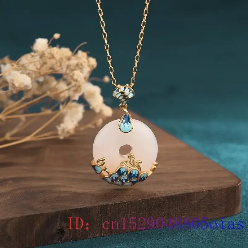 

White Jade Doughnut Pendant Necklace Women Chalcedony Natural Gemstone 925 Silver Fashion Gifts Jewelry Crystal Zircon Charm