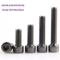 5/10pcs M2 M2.5 M3 M4 M5 M6 DIN912 Hexagon Hex Socket Head Screw Grade 12.9 Alloy Steel Black Nickel Allen Bolt Length 4~30mm