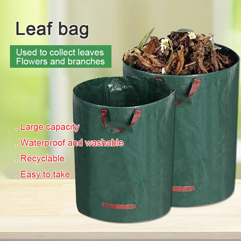 Large Capacity Garden Leaf Bag Branches and Fallen Leaves Collection Bag Dark Green PP Woven Reusable Plant Garbage Bag Supplies