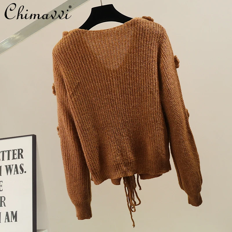 Korean Fashion Autumn and Winter New Heavy Three-Dimensional Flower Knitted Sweater Women's Loose Elegant Long-Sleeved Top