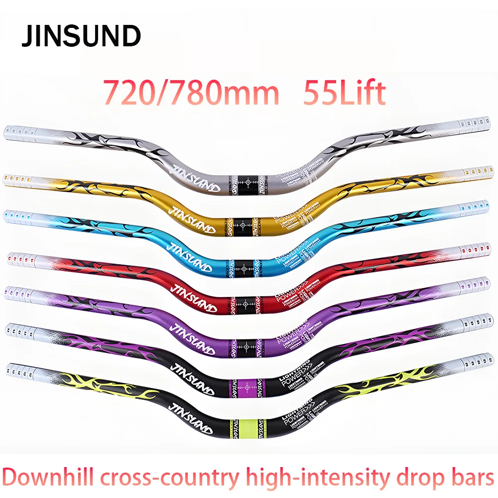 

JINSUND Bicycle Handlebar Rise 55mm Big Bar for Cross-Country Downhill Mountain Bike, 720/780mm Length，Bicycle Accessories
