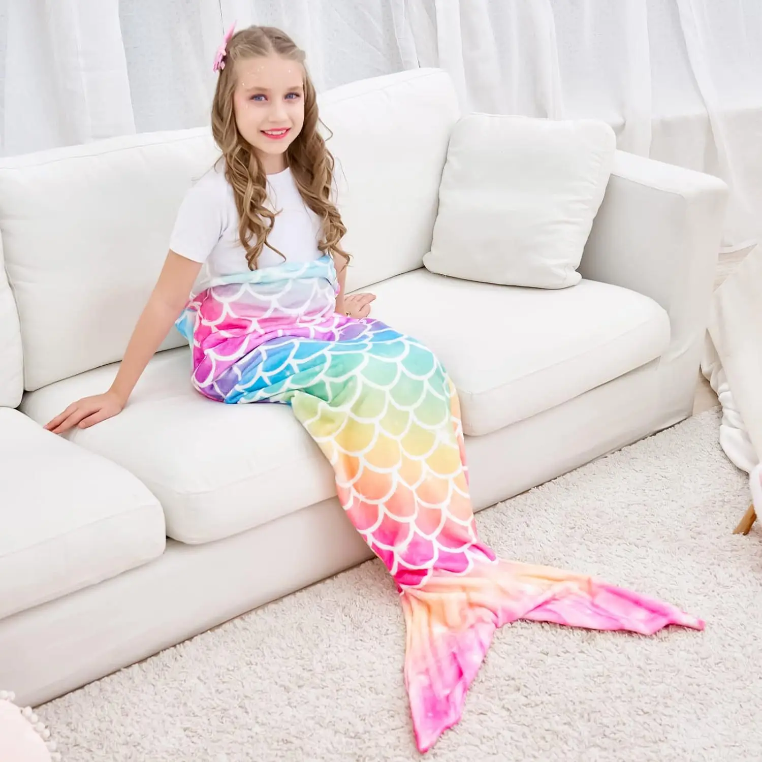 Shark Mermaid Tail Blanket for Children and Kids, Sleeping Sack, Sofa Bed Throw, Adult Bed Blanket