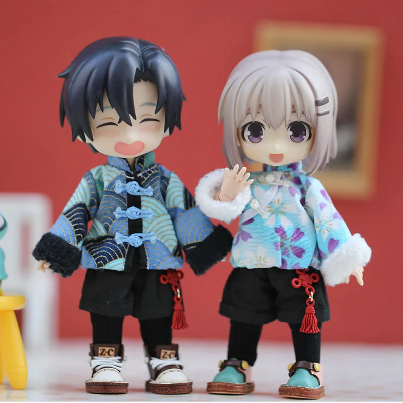 1/12 OB11 Doll Clothes Chinese New Year Tang Suit Set - Red Traditional Jacket + Black Pants with Chinese Knot for Nendoroid YMY view 6
