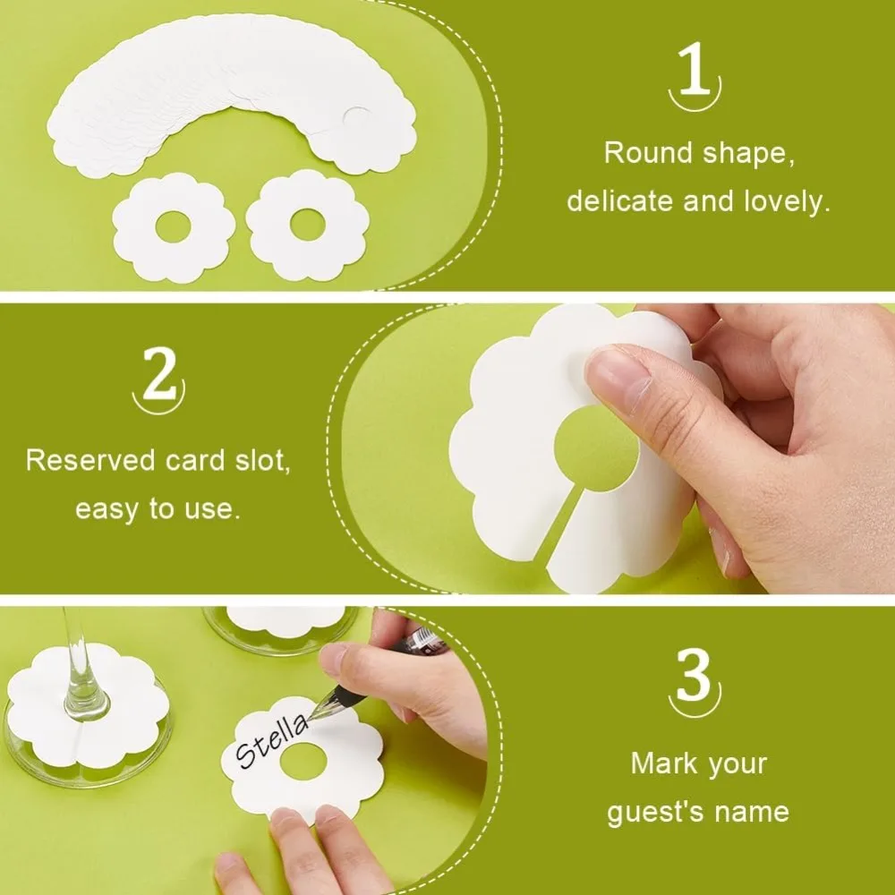 150 Stuks Papier Wijnglas Markers 2.8 "Lege Bloem Glaswerk Drinken Naamplaatjes BurlyWood/Witte Kleur Wegwerp wijn Tag