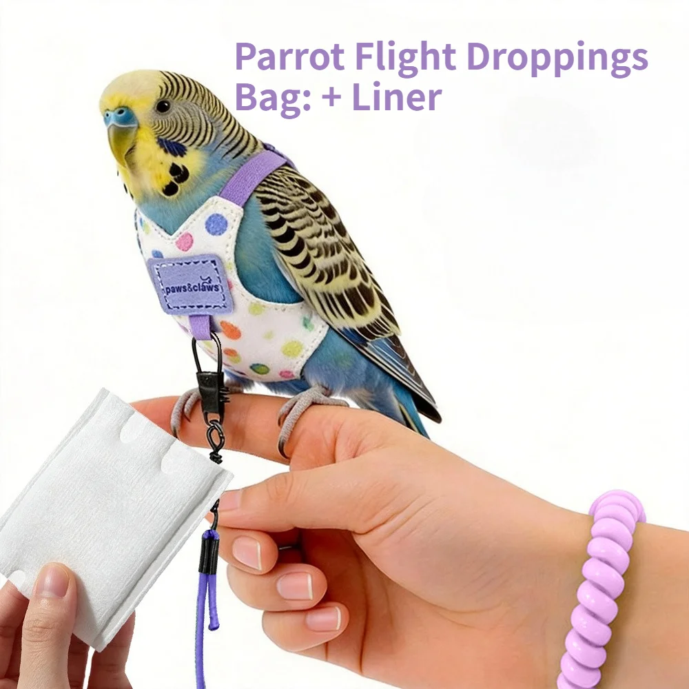 2‑M Parrot Flight Diaper Replacement Liners Set, Anti‑Dirty Nappy Pads with Outdoor Harness Leash for Pet Birds