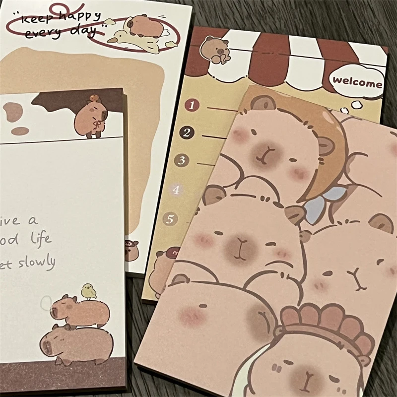 Bloc-notes de dessin animé mignon Capybara A7, papier à message Kawaii, liste de choses à faire des étudiants, notes scolaires, papeterie, ensemble de 4 nettoyage, 50 feuilles