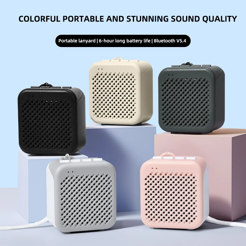 Colorful Mini Square Bluetooth Speaker V5.4 Portable Lanyard Audio Player 6H Battery Stereo Sound Outdoor Travel Holiday Gift