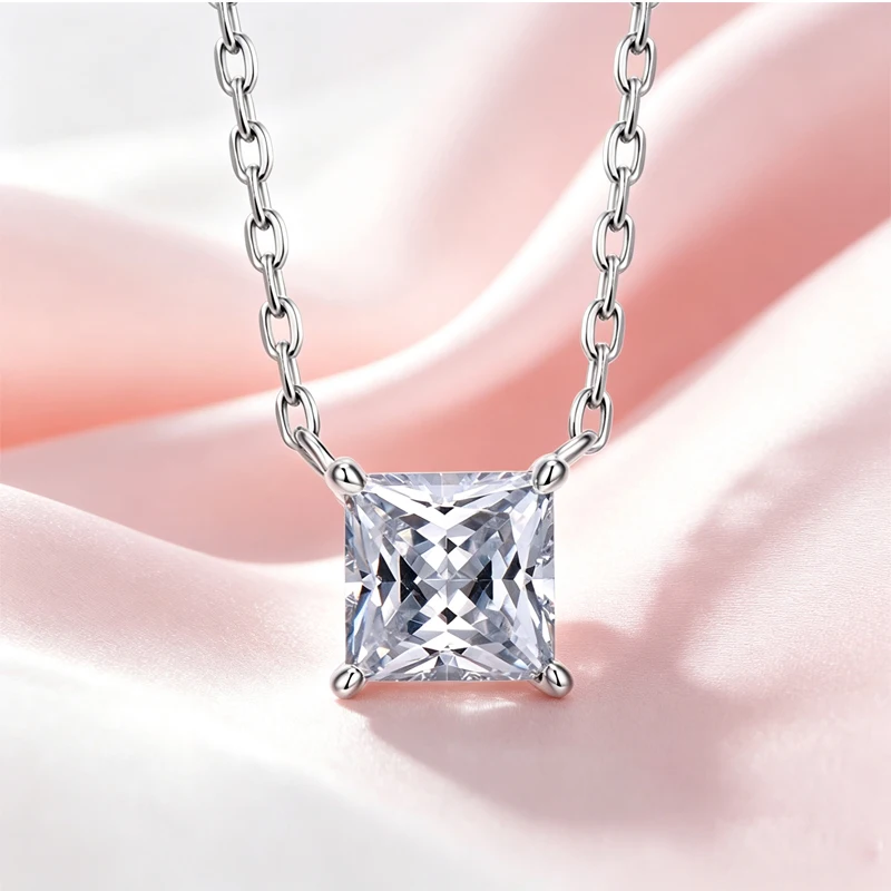 100% Real Moissanite Princess Cut Pendant Necklace with GRA Certificate Women’s Wedding S925 Sterling Silver Exquisite Jewelry - view 2