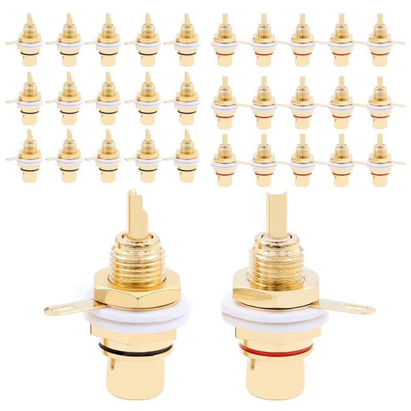 

5/20/100PCS RCA Female Socket Lotus Connector Chassis Panel Mount Adapter Audio Terminal Plug 3.5mm AV Plug Gold Plated Red Blac