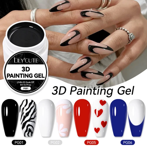 Imagen 2 del producto LILYCUTE-esmalte de uñas en Gel con pintura 3D, color blanco y negro, 8ml, dorado y plateado, esculpido, pintura de uñas, barniz LED UV