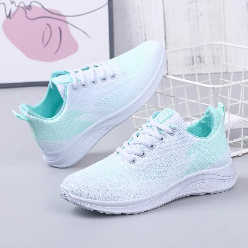 Lente Nieuwe Dames Vliegende Weave Mesh Sport Casual Lichtgewicht Zachte Zool Hardloopschoenen