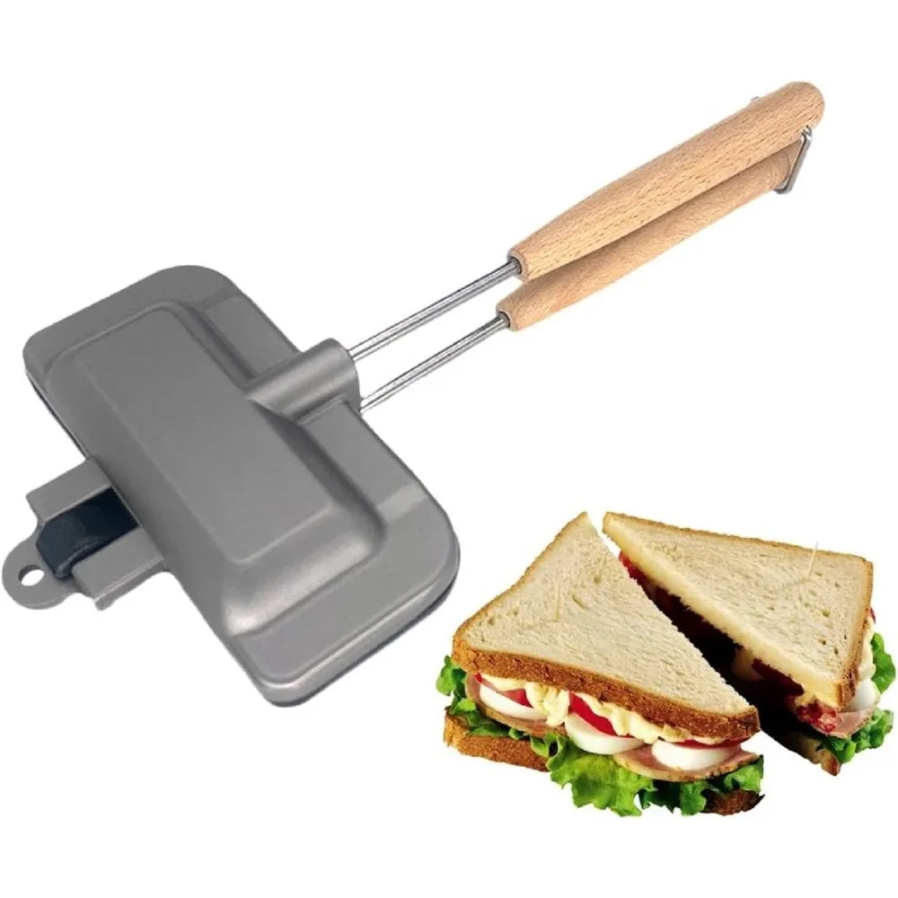 Sandwichera antiadherente de doble superficie con mango extraíble para desayuno, tortitas, tortillas, tostadas, parrilla al aire libre