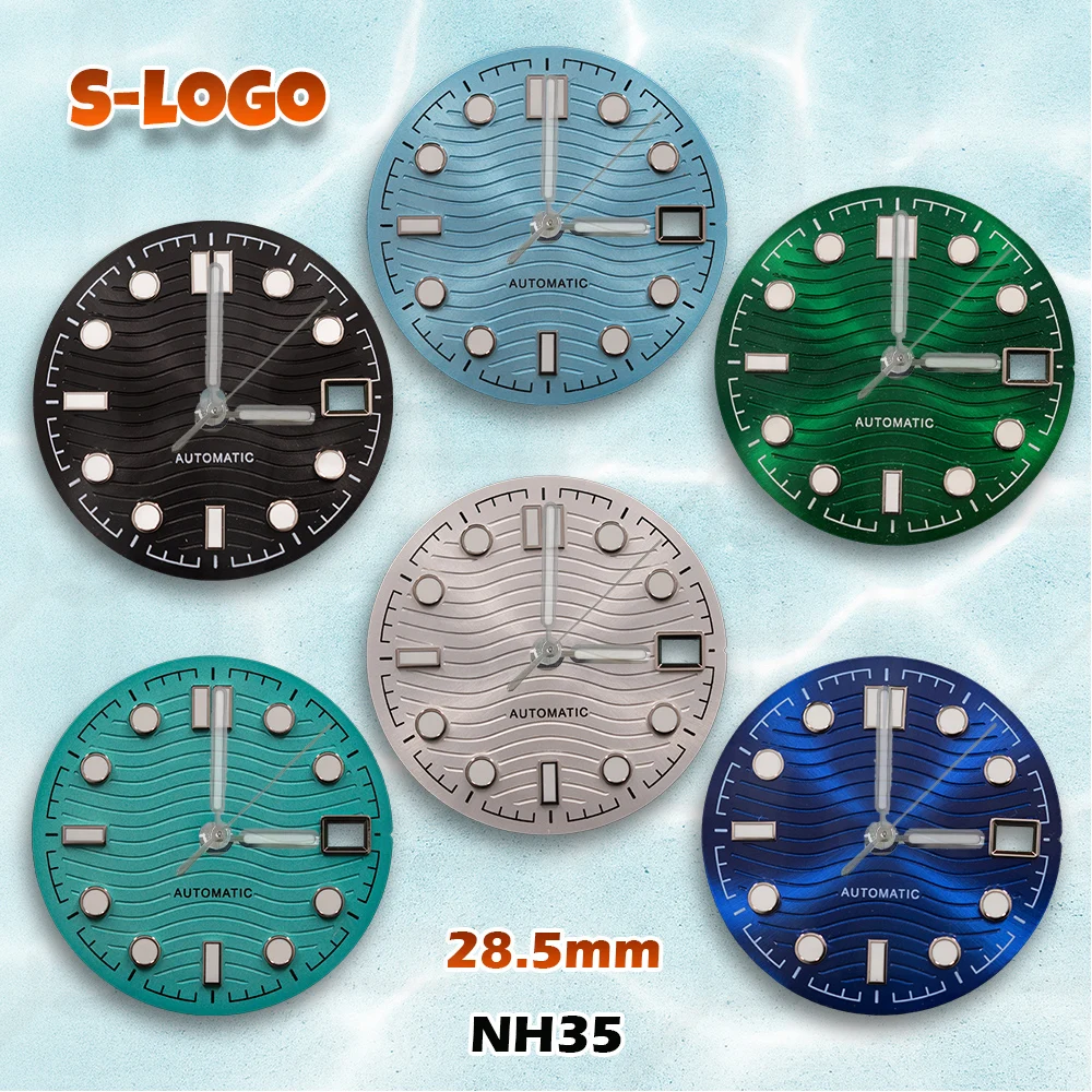 

NEW NH35 Automatic Movement - 28.5mm S Logo Sea Wave Master 300 Dial & Green Luminous | Complete Watch Modification Accessories